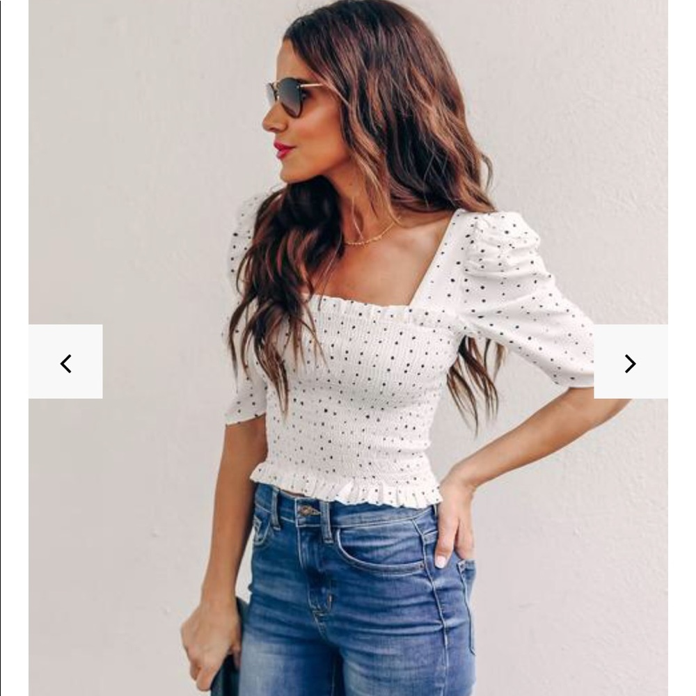 A Spot In My Heart polka dot smocked top Vici